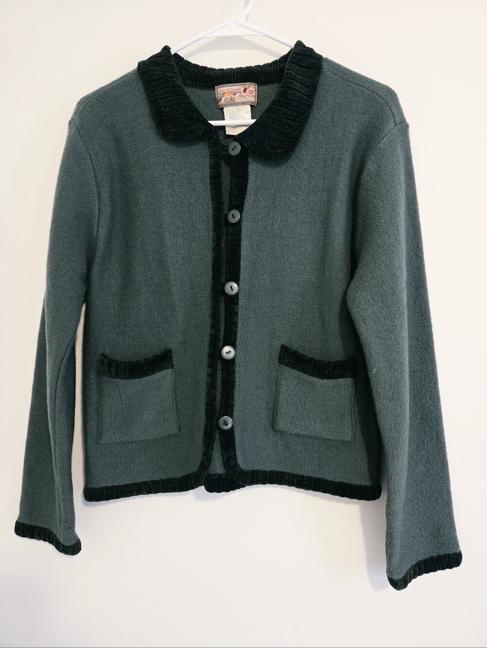 April Cornell Vintage Forest Green Button-Up Cardigan Wool Blend